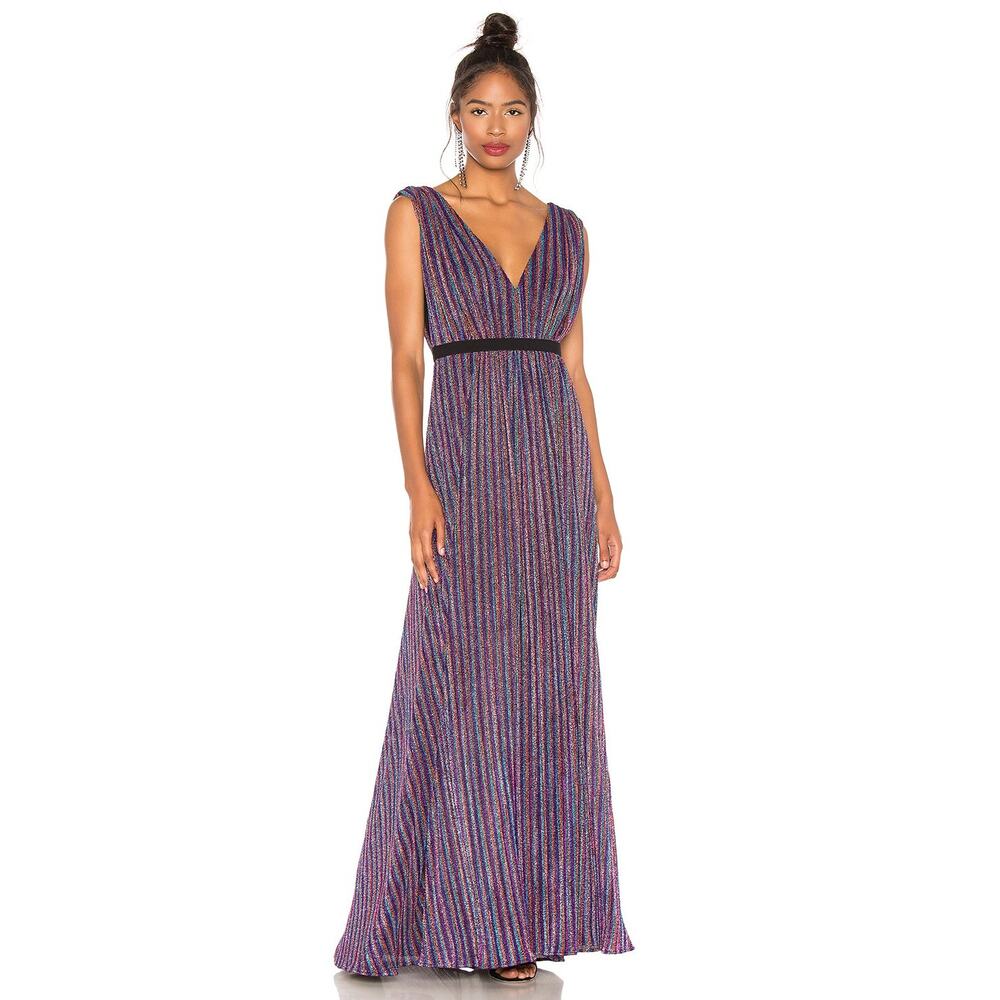 BCBGMAXAZRIA Metallic Multicolor Knit Sleeveless V-Neck Maxi Dress Size XXS